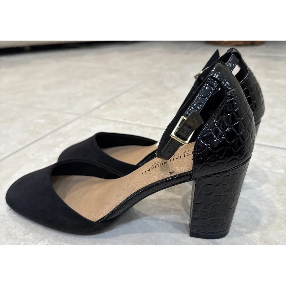NEW NWT Christian Siriano Mary Jane Black Faux‎ Croc Block Heel Women's Sz 8.5